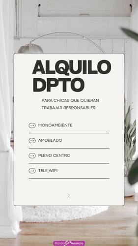 Alquilo dpto por día  para señorita pleno centro!