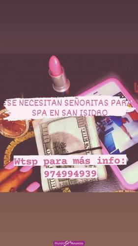 REQUERIMOS DE CHICAS PARA MASAJISTA, C/S EXPERIENCIA