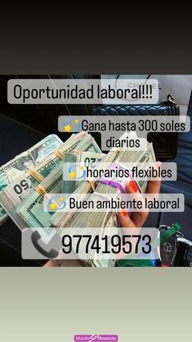 GANA HASTA 1000 SOLES SEMANALES, CONTRATO INMEDIATO